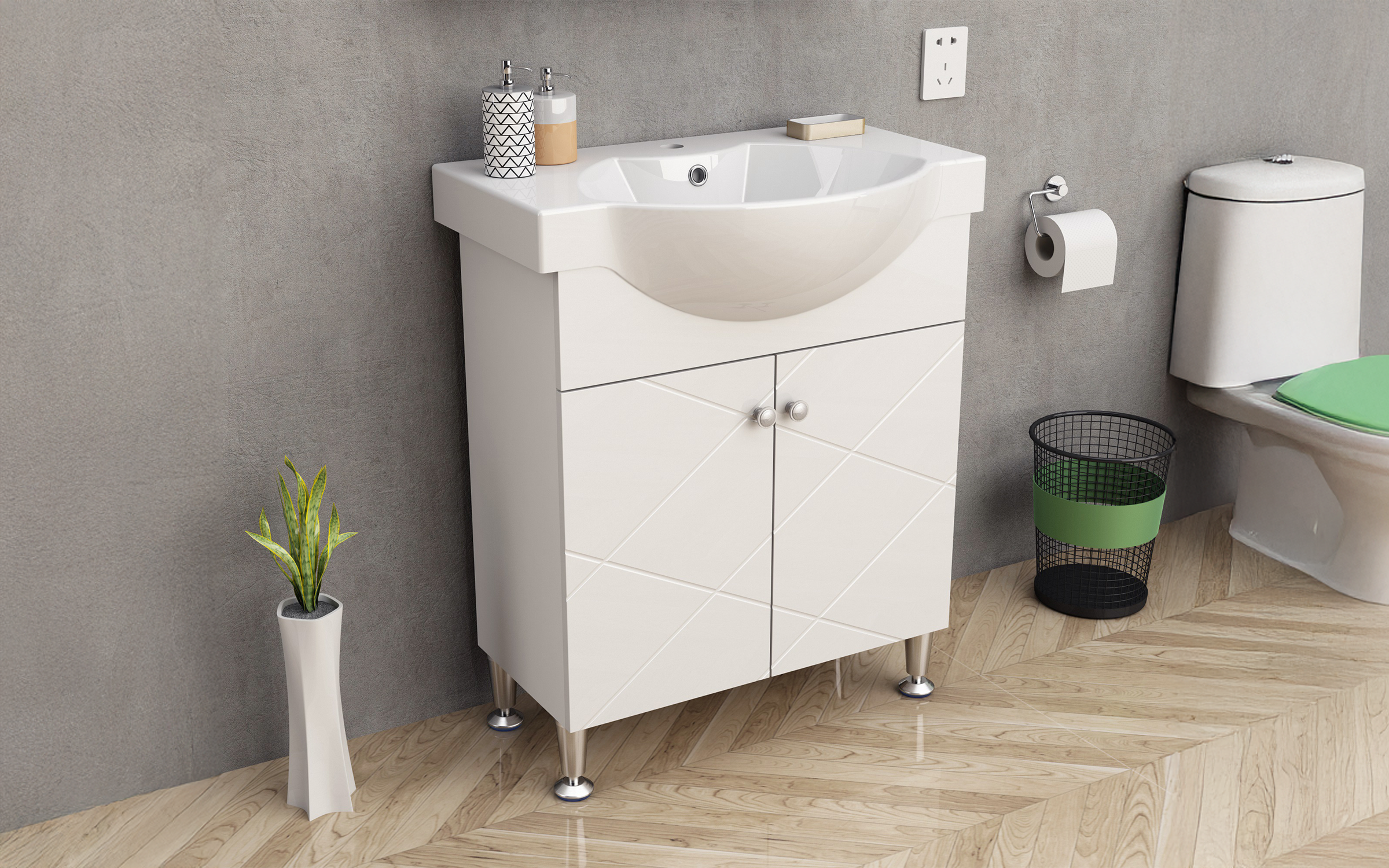 PVC bathroom cabinet with sink ICP 7044, white  1